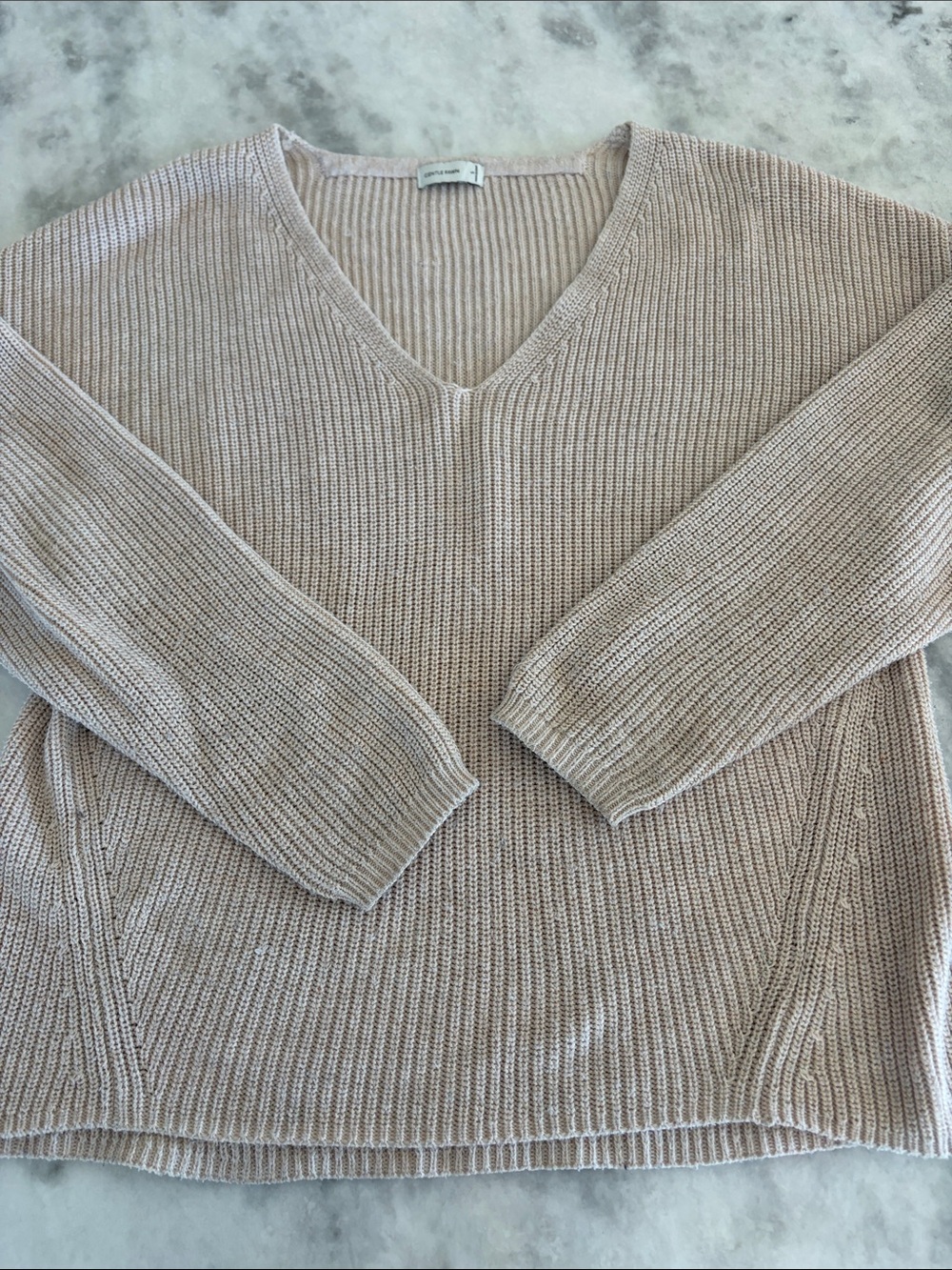 Gentle Fawn Ribbed V-Neck Sweater in Light Taupe